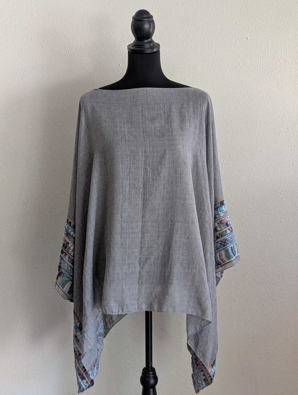 Gray Embroidered Poncho Top - Women